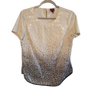 Merona Womens Sz M Cream Geometric Short Sleeve Sequins Blouse